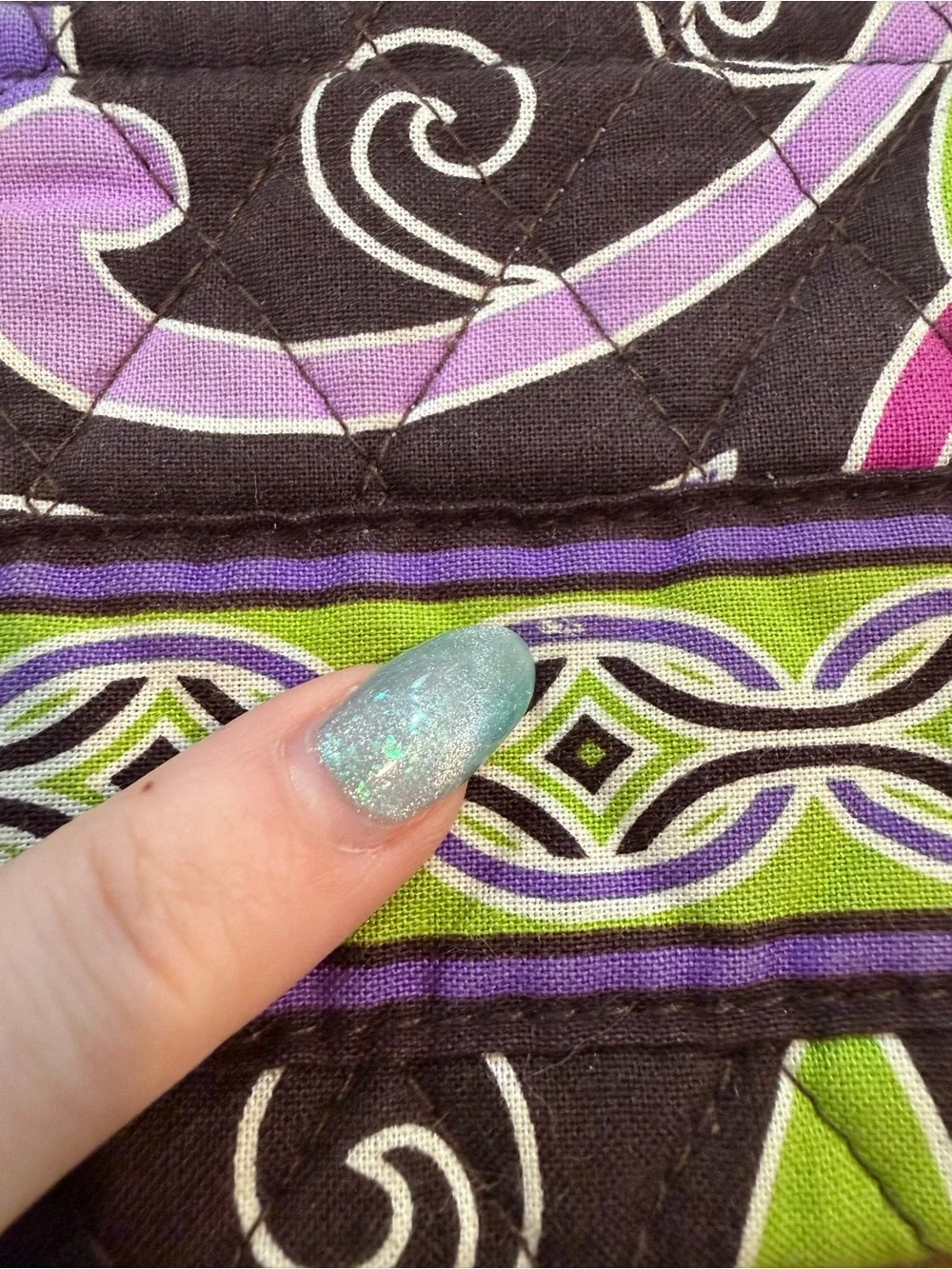 Vera Bradley Quilted Small Zip Coin Pouch in Purple, Green & Brown - Picture 6 of 6